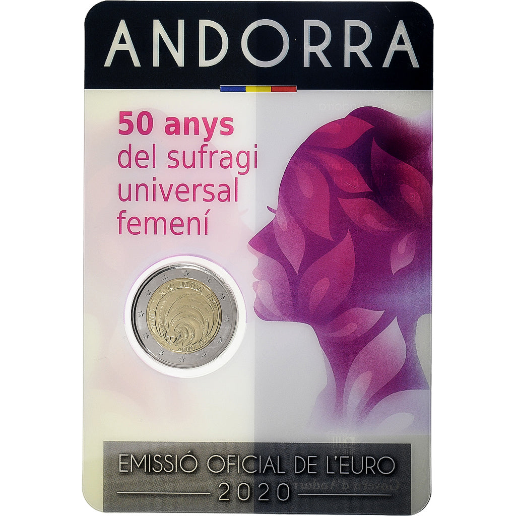 Andorra, 2 Euro, Suffrage universel féminin, Coin card, 2020, Bi-Metallic