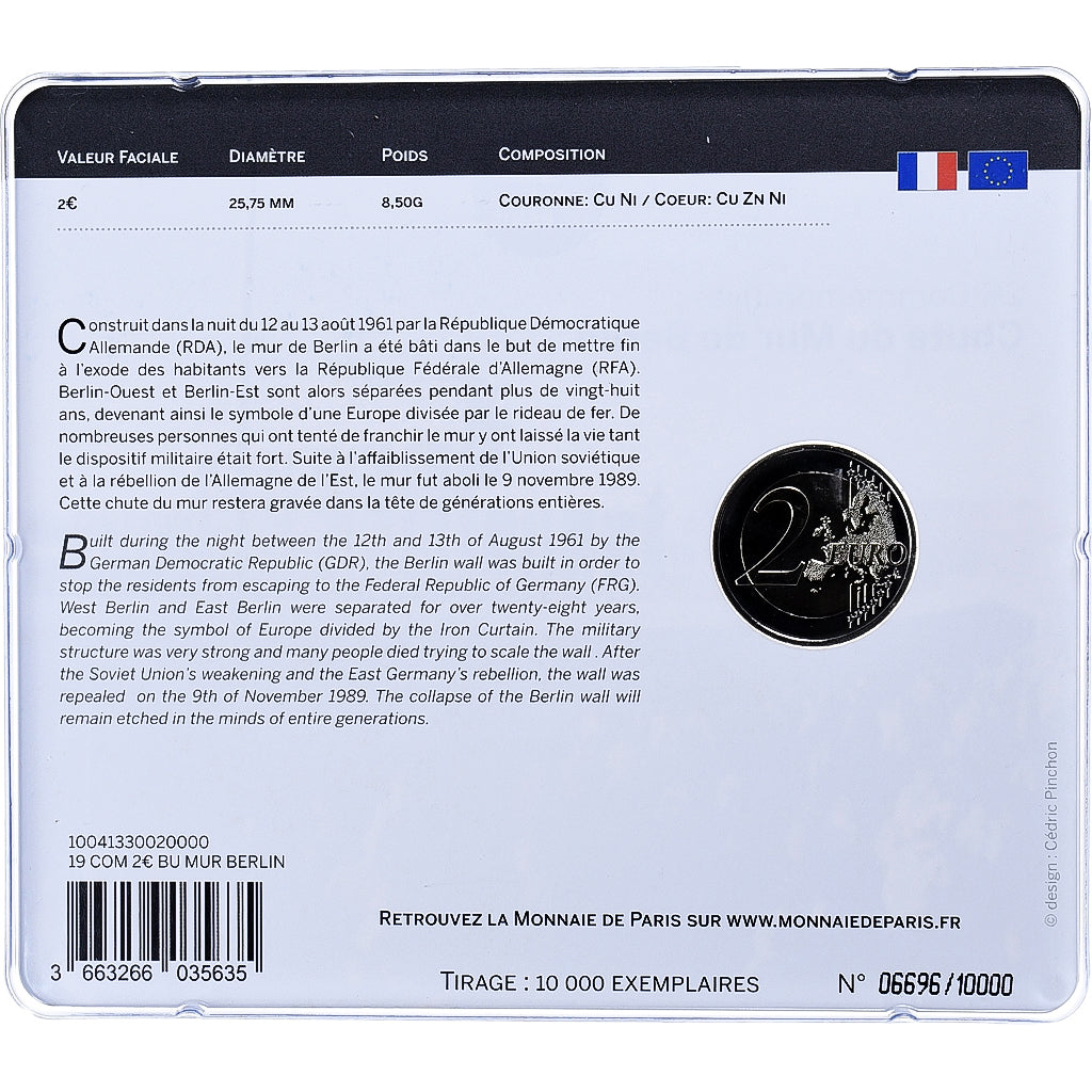 France, 2 Euro, Chute du Mur de Berlin, BU, 2019, MDP, Argent, FDC