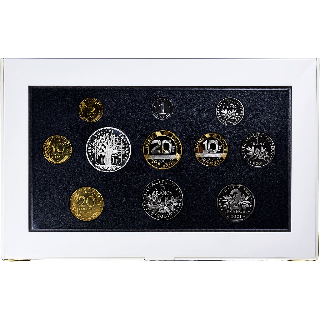 France, Coffret 1 c. à 100 frs., 2001, MDP, Proof, MS(65-70)