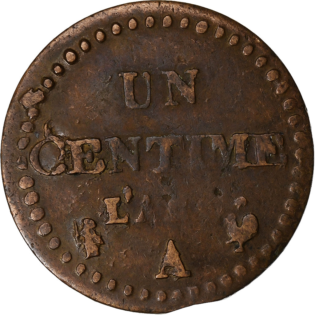Francia, 1 Centime, Dupré, Uncertain date, Paris, Cobre, BC+, Gadoury:76