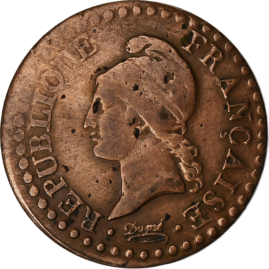 France, 1 Centime, Dupré, AN 6, Paris, Copper, VF(20-25), Gadoury:76