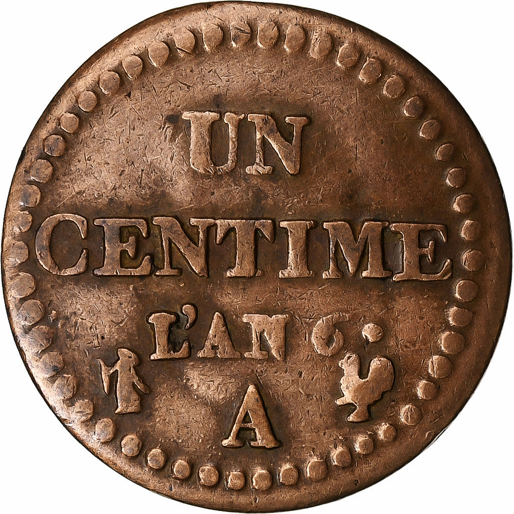 Francia, 1 Centime, Dupré, AN 6, Paris, Cobre, BC+, Gadoury:76