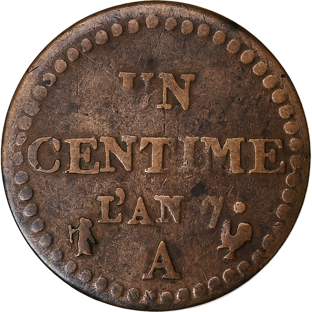 Francia, 1 Centime, Dupré, AN 7, Paris, Rame, MB, Gadoury:76