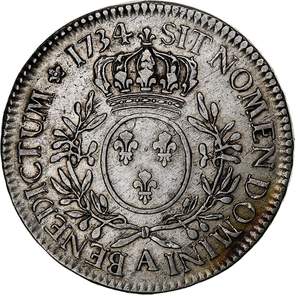 France, Louis XV, Ecu aux branches d'olivier, 1734, Paris, Silver, VF(30-35)