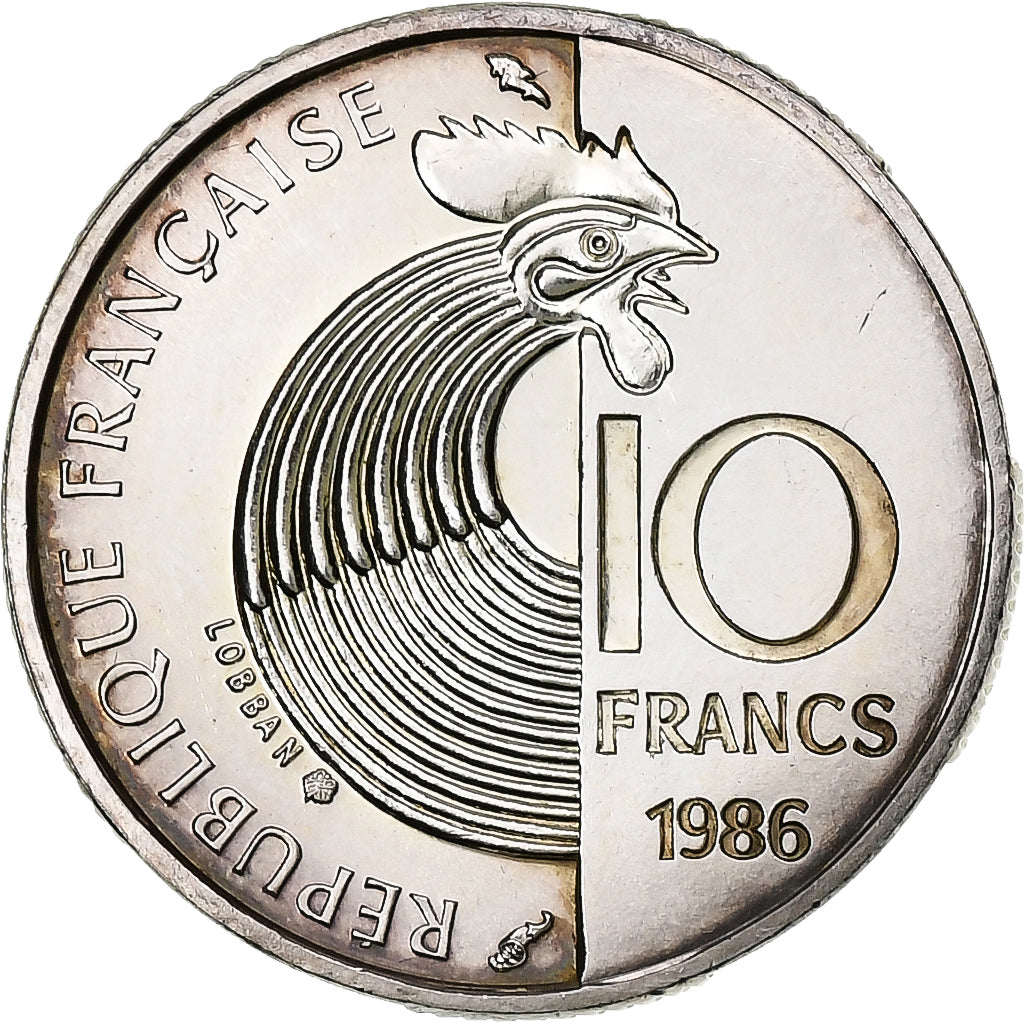 Francja, 10 Francs, Schuman, 1986, MDP, BU, Srebro, MS(63), Gadoury:825, KM:958