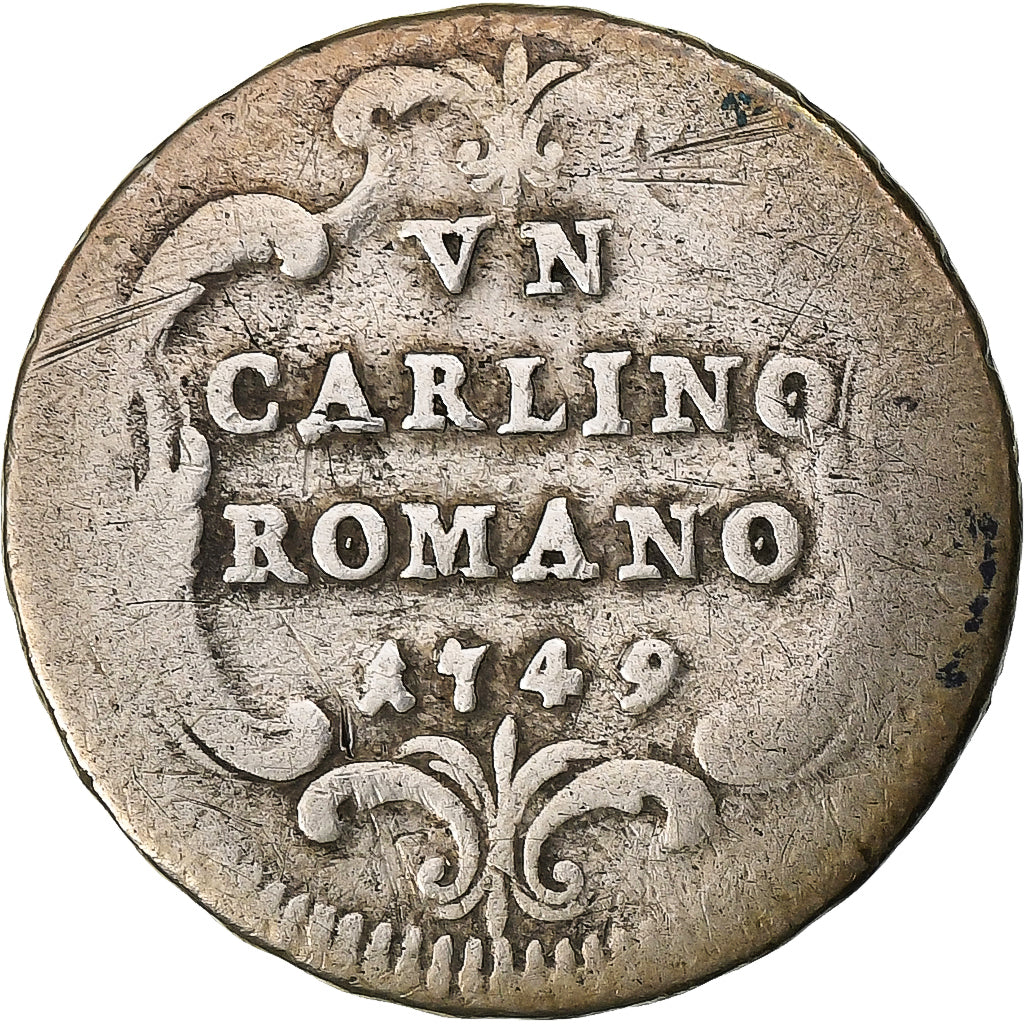 Papal States, Benedict XIV, Carlino Romano, 1749, Rome, Silver, VF(20-25)