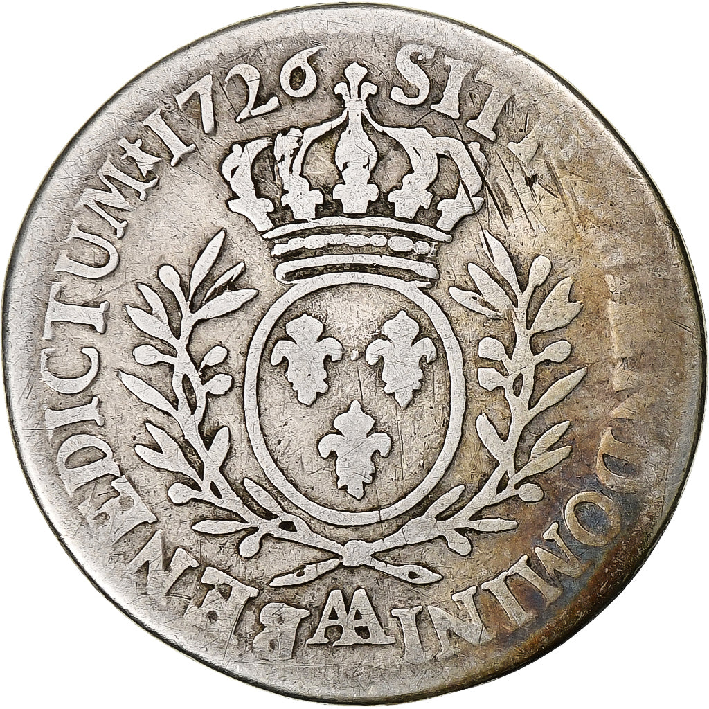 France, Louis XV, 1/5 Écu aux branches d'olivier, 1726, Metz, Silver, F(12-15)