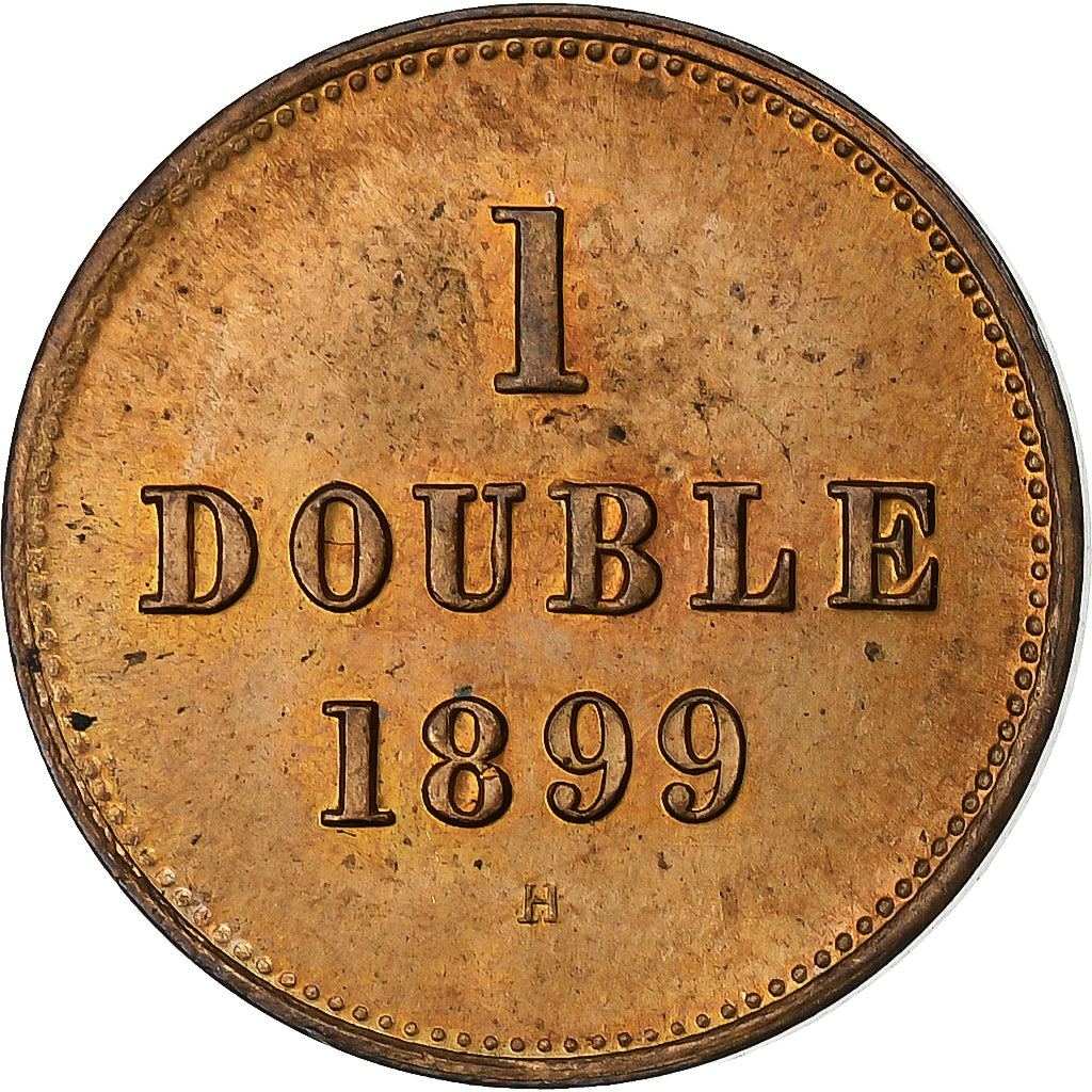 Guernsey, Double, 1899, Heaton, Bronce, EBC, KM:10