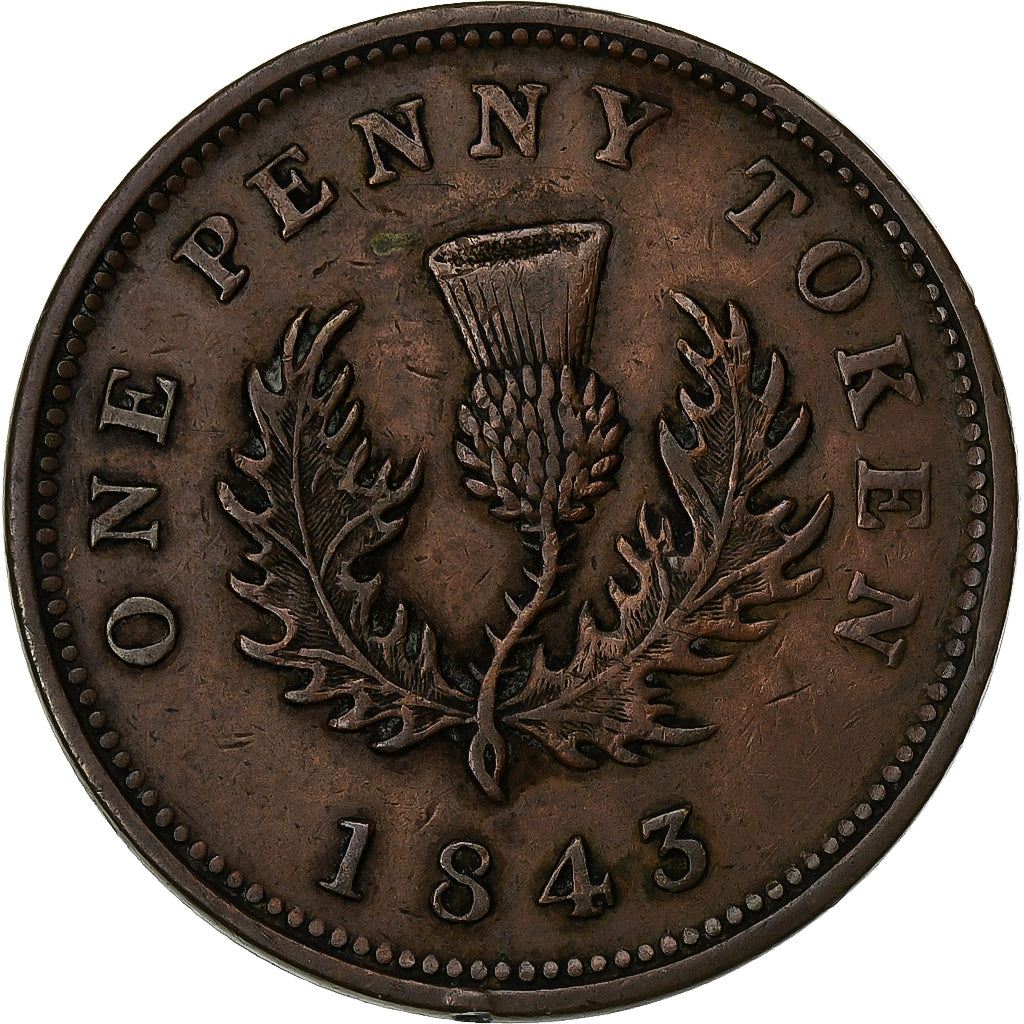 NOWA SZKOCJA, Victoria, 1 Penny Token, 1843, Brązowy, EF(40-45)