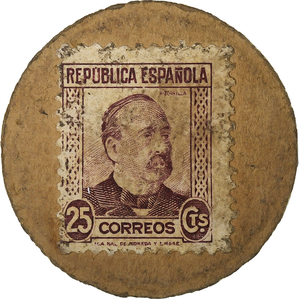 Spanje, ,, 25 Centimos, 1938, Stamp coin, ZF, Cardboard
