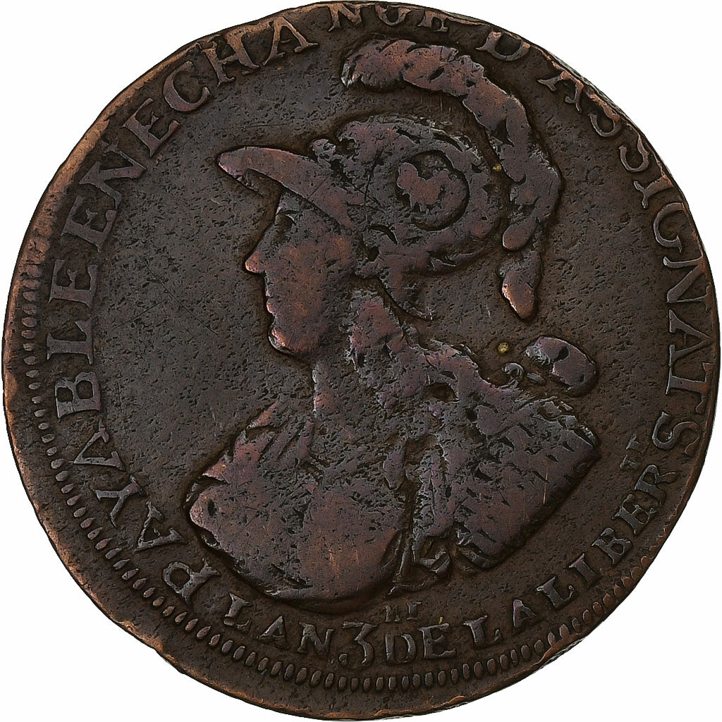 Francia, 6 blancs de Montagny, 1791, Birmingham, Bronzo, MB+