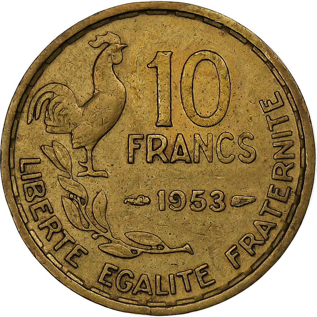 Francja, 10 Francs, Guiraud, 1953, Paris, Brązal, AU(50-53), Gadoury:812