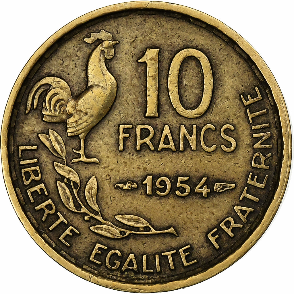 Francia, 10 Francs, Guiraud, 1954, Paris, Cuproaluminio, MBC, Gadoury:812