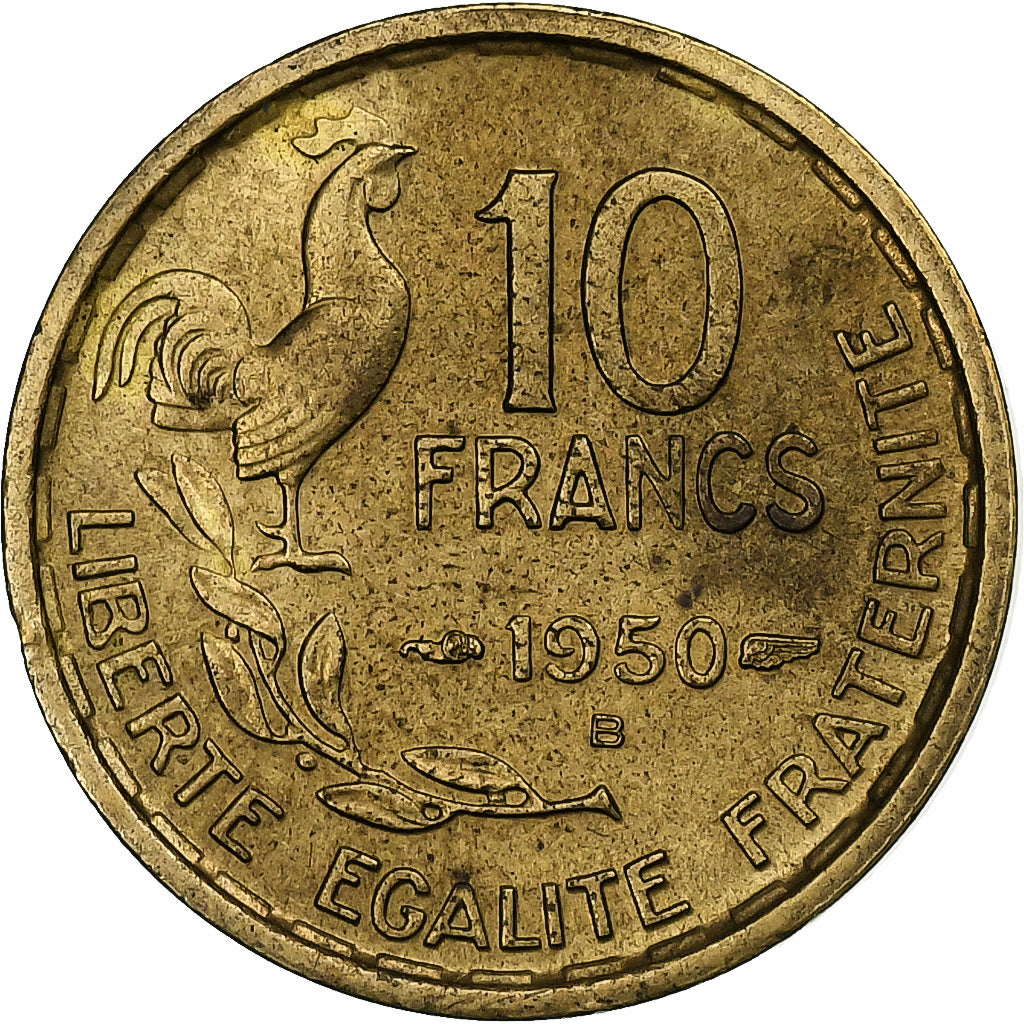 Francja, 10 Francs, Guiraud, 1950, Beaumont - Le Roger, Brązal, AU(55-58)