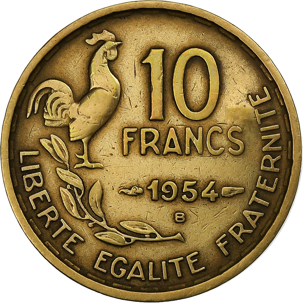 Francja, 10 Francs, Guiraud, 1954, Beaumont - Le Roger, Brązal, AU(50-53)