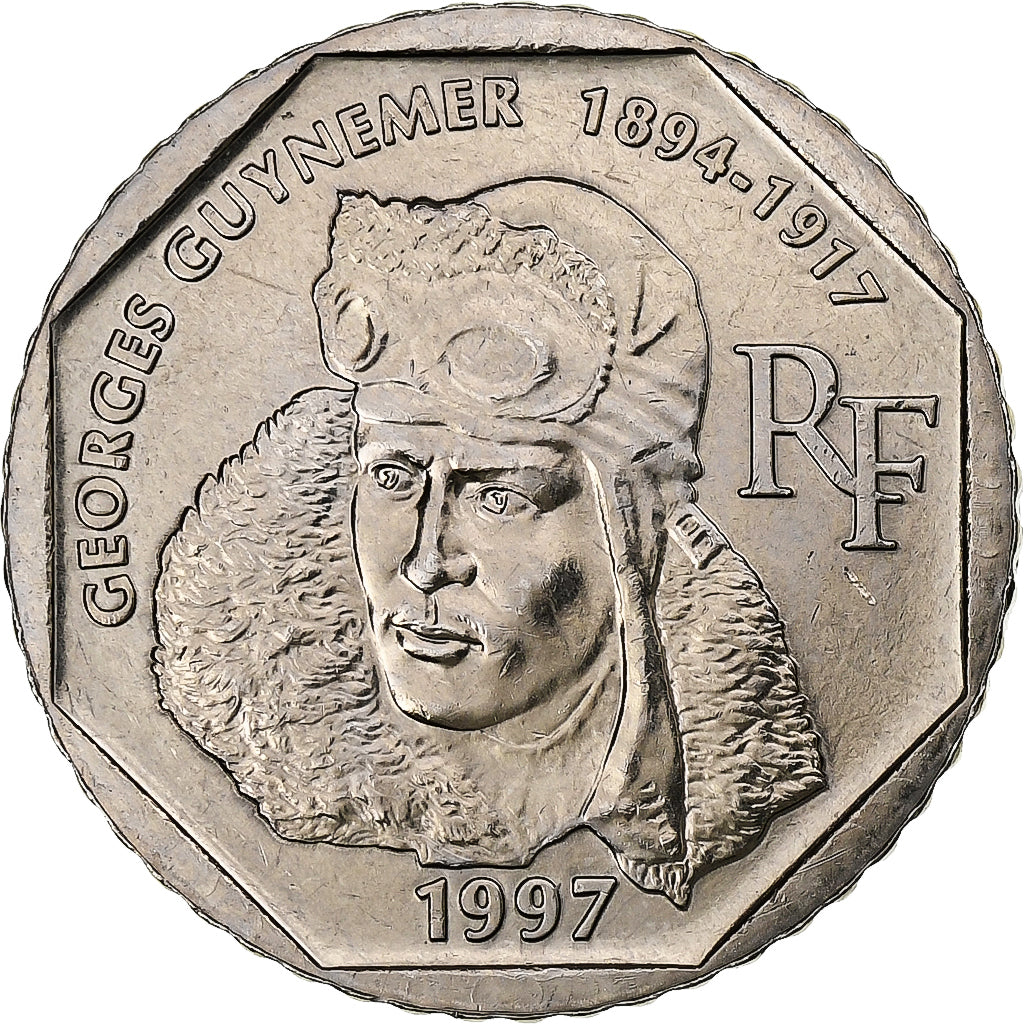 Francja, 2 Francs, Guynemer, 1997, MDP, BU, Nikiel, MS(60-62), Gadoury:550