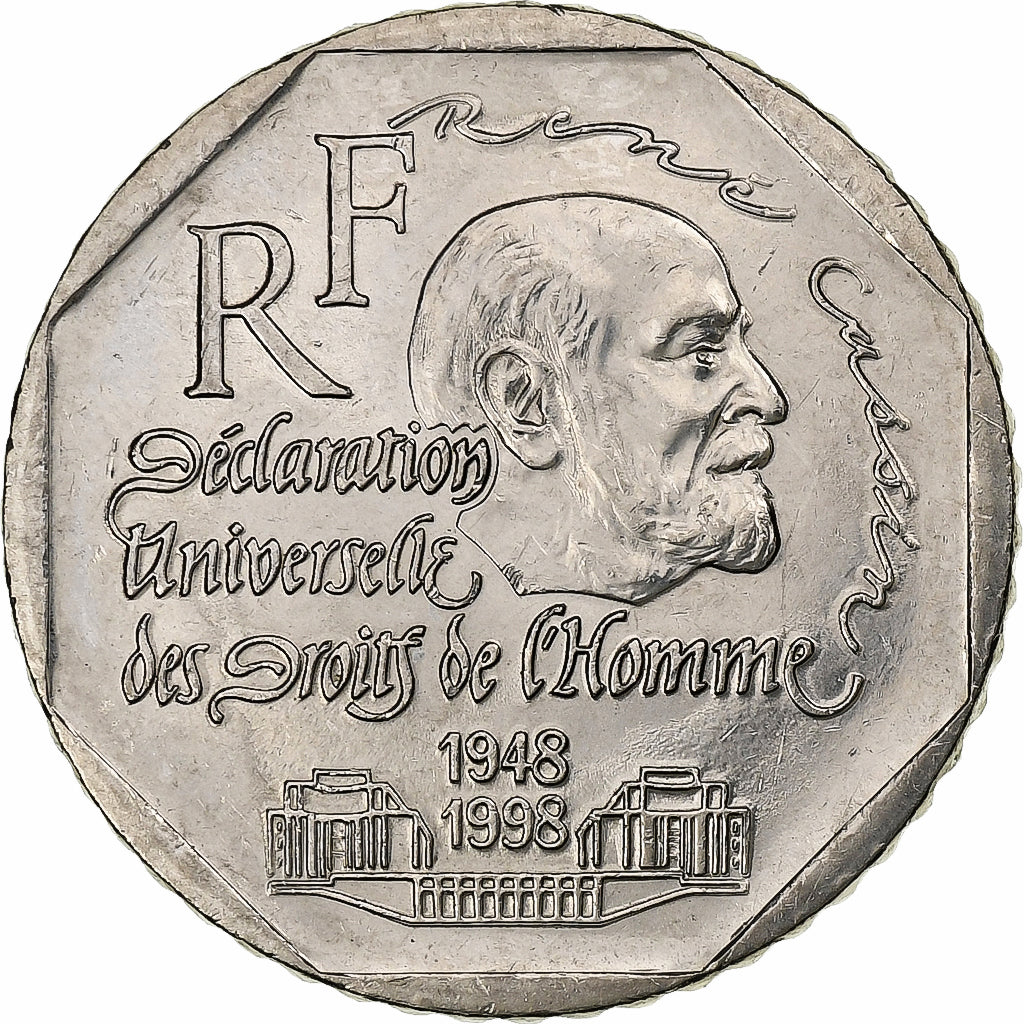 Francja, 2 Francs, René Cassin, 1998, MDP, Nikiel, MS(60-62), Gadoury:551
