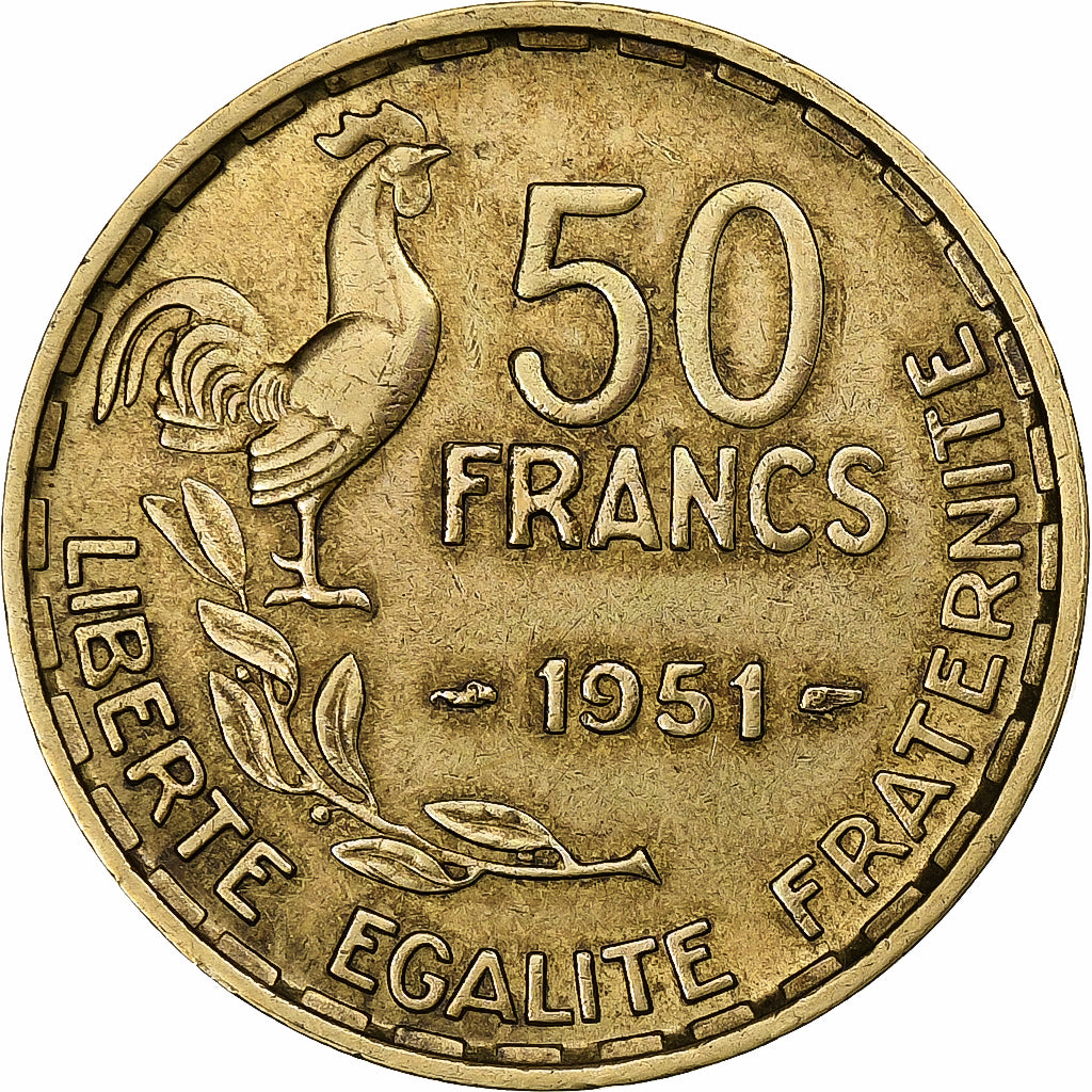 França, 50 Francs, Guiraud, 1951, Paris, Cobre-Alumínio, AU(50-53)
