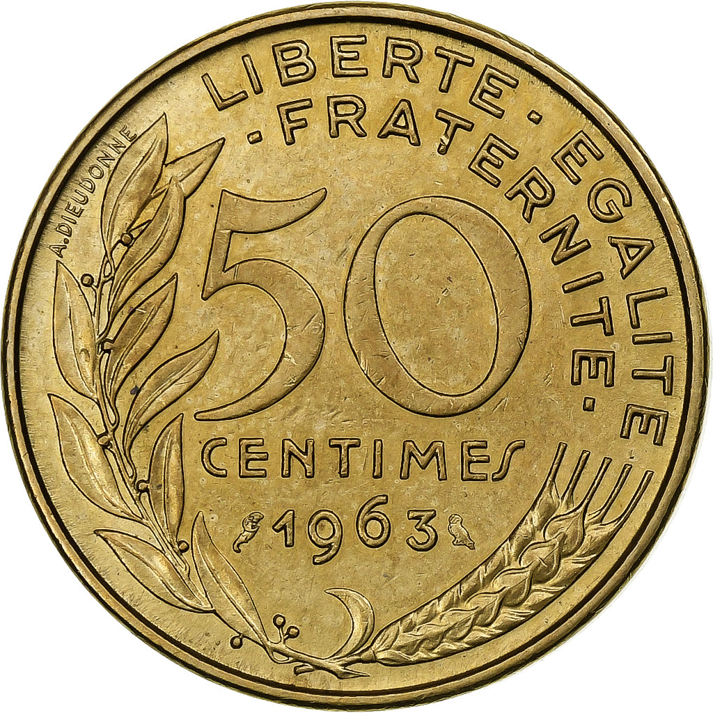 France, 50 Centimes, Marianne, 1963, Paris, 3 PLIS, Cupro-Aluminium, AU(55-58)