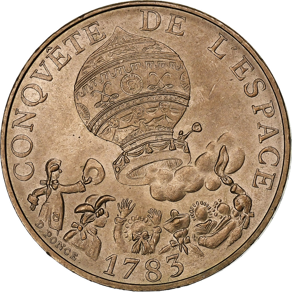 France, 10 Francs, Conquête de l'espace, 1983, MDP, Tranche B, Copper-nickel
