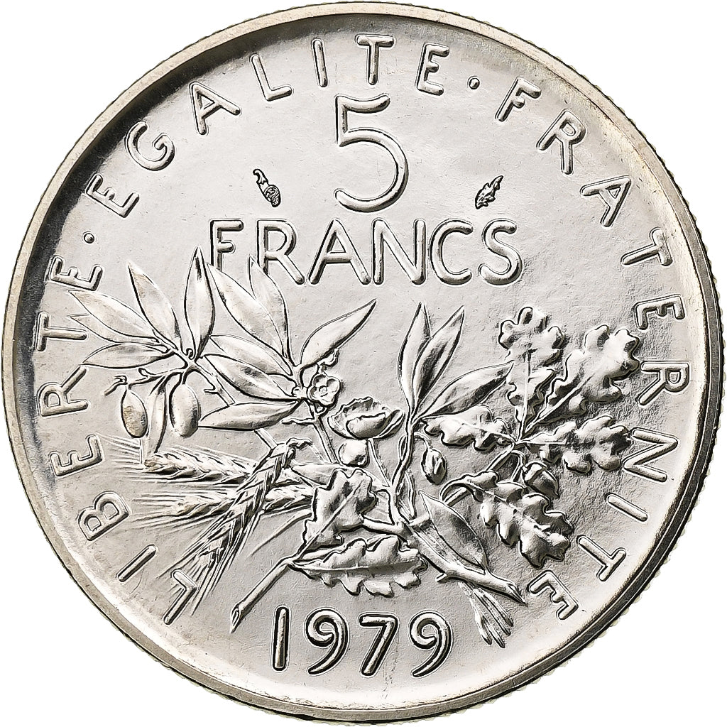 Francja, 5 Francs, Semeuse, 1979, MDP, série FDC, Miedzionikiel, MS(64)