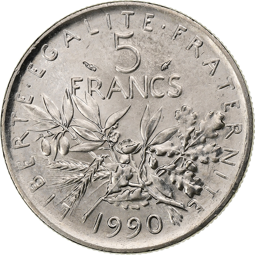 Frankreich, 5 Francs, Semeuse, 1990, MDP, Copper-nickel, VZ+, Gadoury:771
