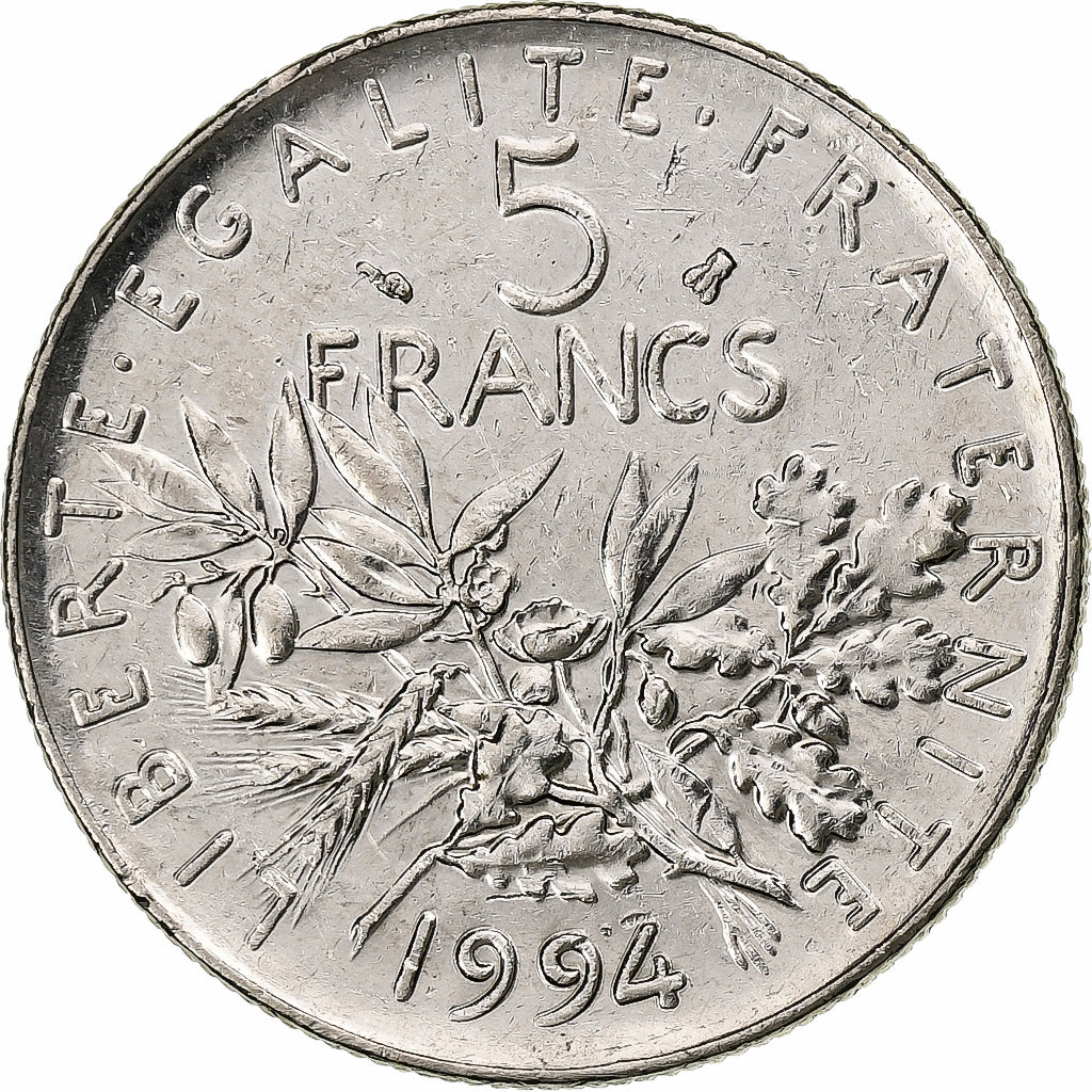 France, 5 Francs, Semeuse, 1994, MDP, Abeille, Copper-nickel, AU(55-58)
