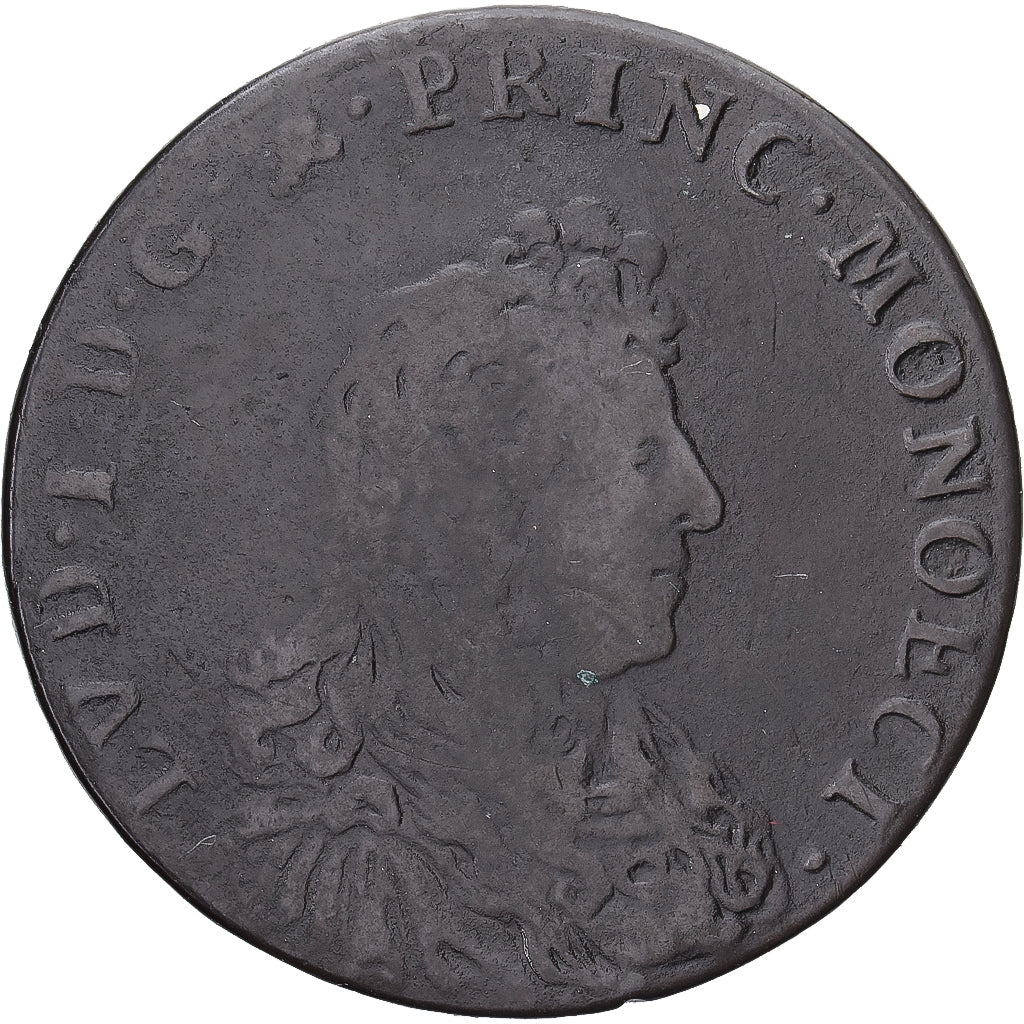 Mónaco, Louis I, 3 Sols, Pezetta, 1693, Monaco, Vellón, BC+, Gadoury:MC49