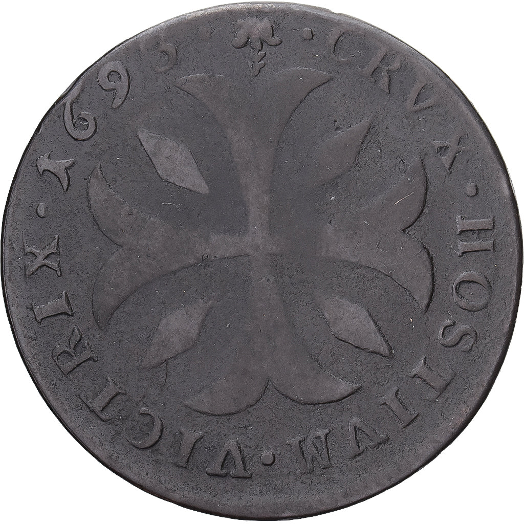 Mónaco, Louis I, 3 Sols, Pezetta, 1693, Monaco, Vellón, BC+, Gadoury:MC49