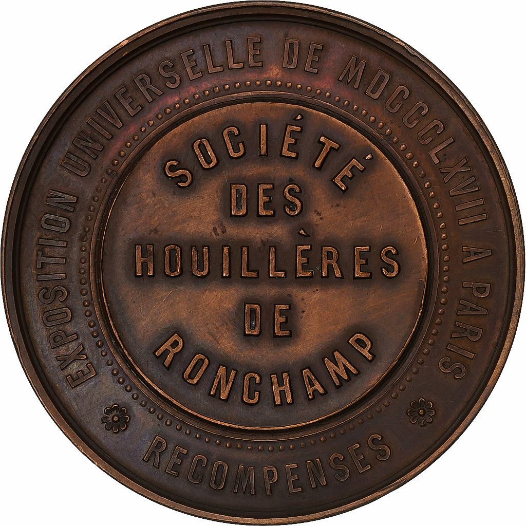 Francia, medaglia, Exposition Universelle, Houllières de Ronchamp, 1867, Rame