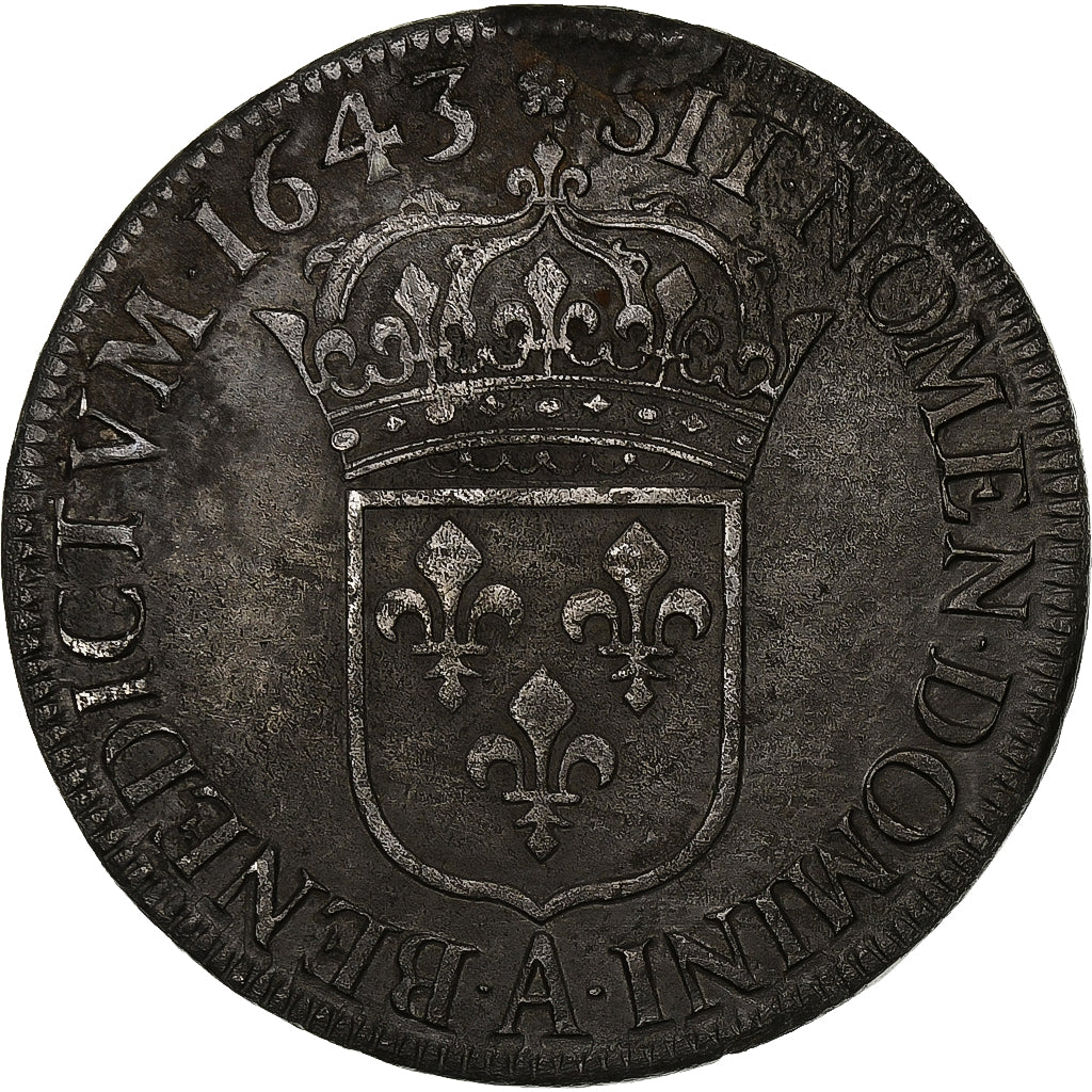 France, Louis XIV, Écu à la mèche courte, 1643, Paris, Argent, TTB