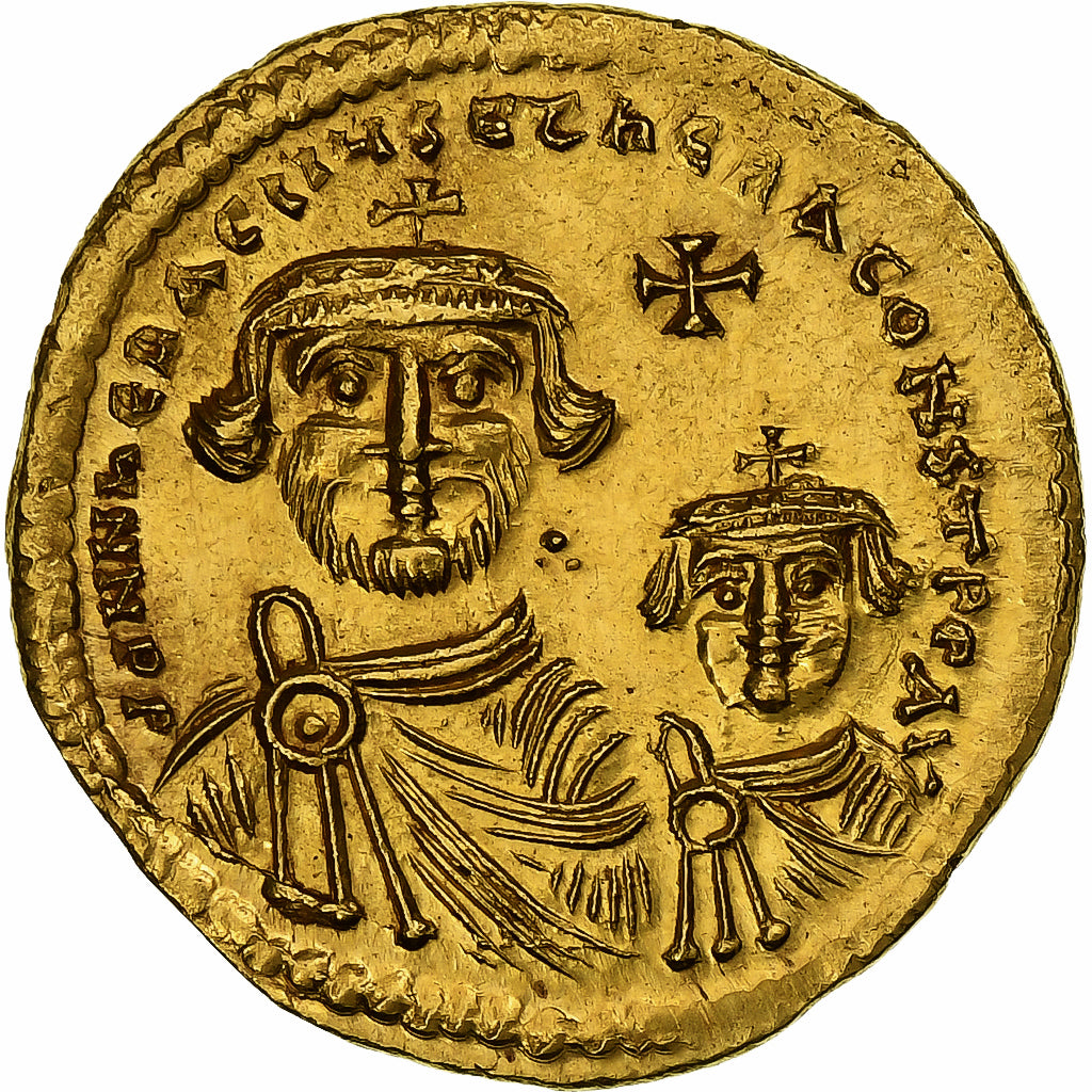 Heraclius, with Heraclius Constantine, Solidus, 613-638, Constantinople, Oro