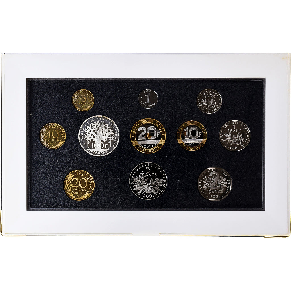 France, Coffret 1 c. à 100 frs., 2001, MDP, Proof, MS(65-70)