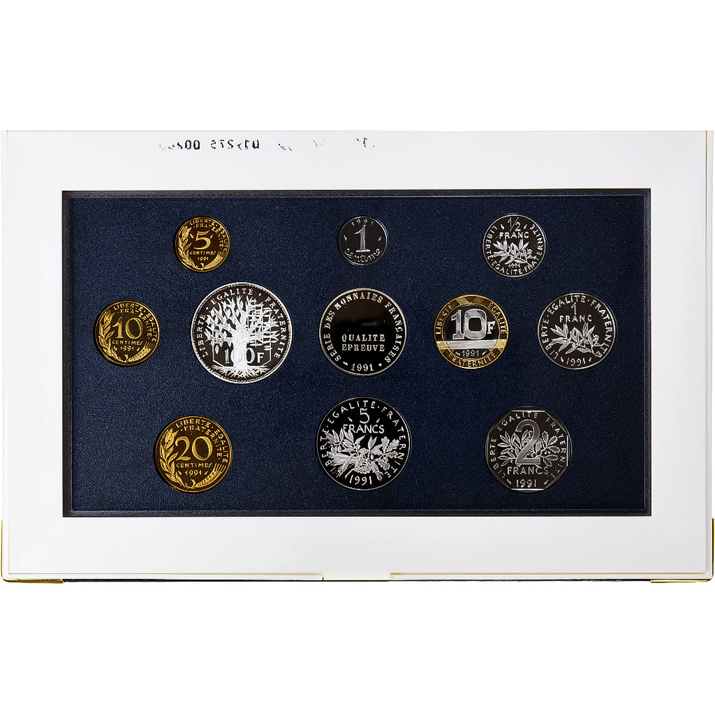 Francja, Coffret 1 c. à 100 frs., 1991, MDP, Proof, ND, MS(65-70)