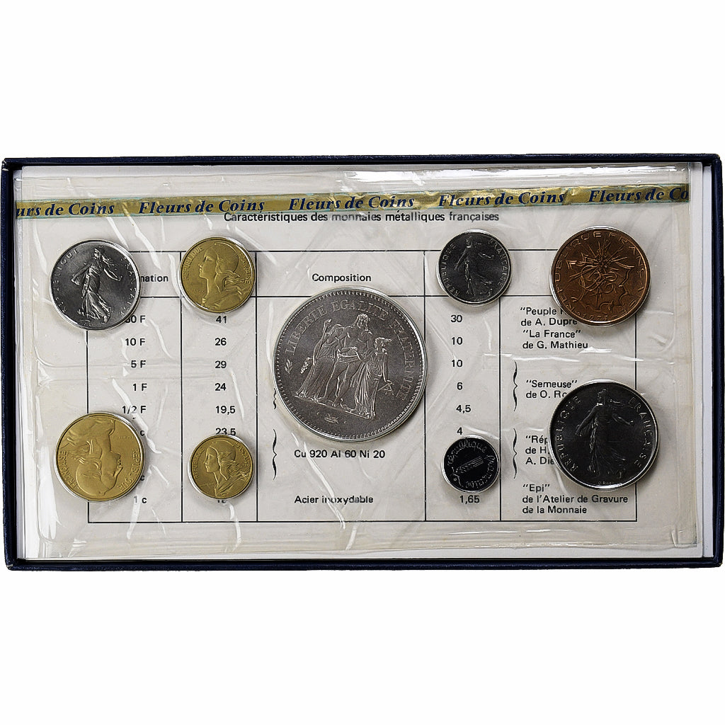 France, Coffret 1 c. à 50 frs., 1975, MDP, série FDC, MS(65-70)