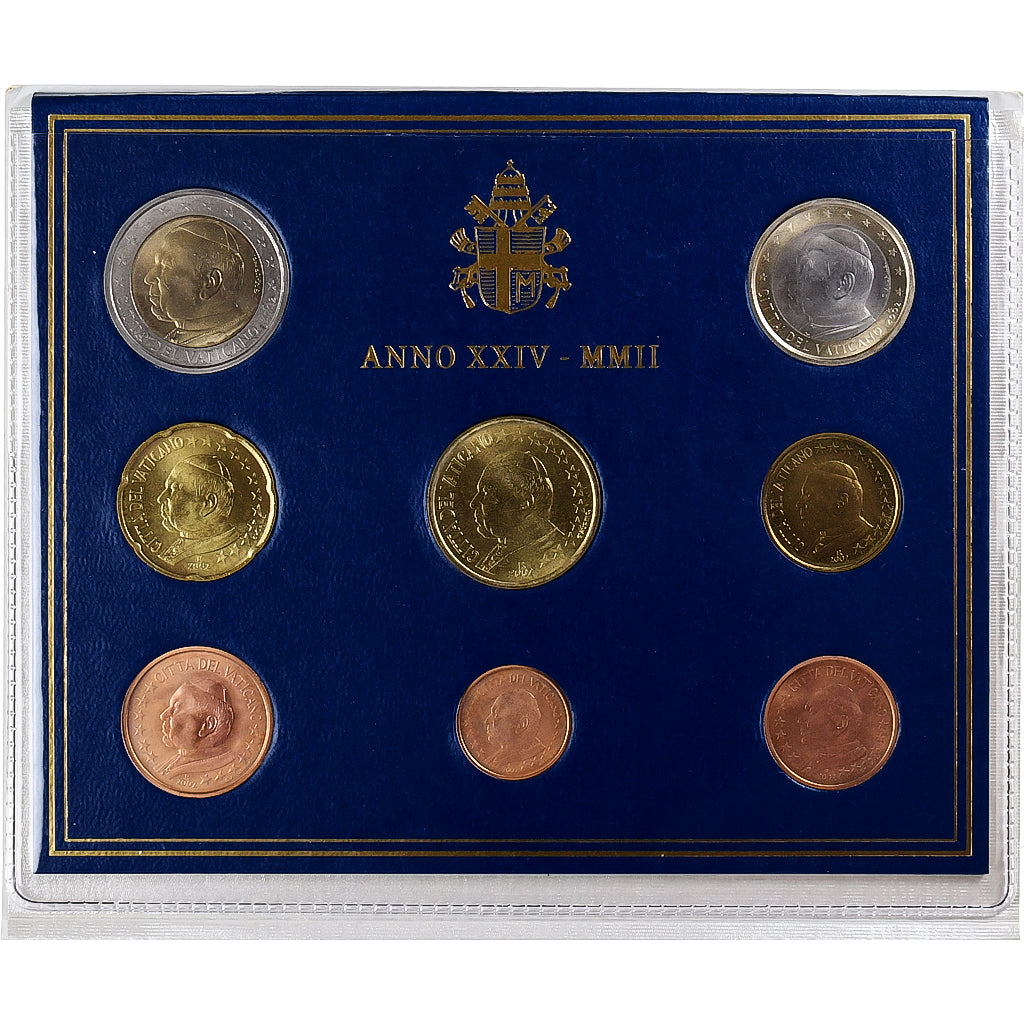 Watykan, John Paul II, Set 1 ct. - 2 Euro, 2002 (Anno XXIV), Rome, ND, MS(65-70)