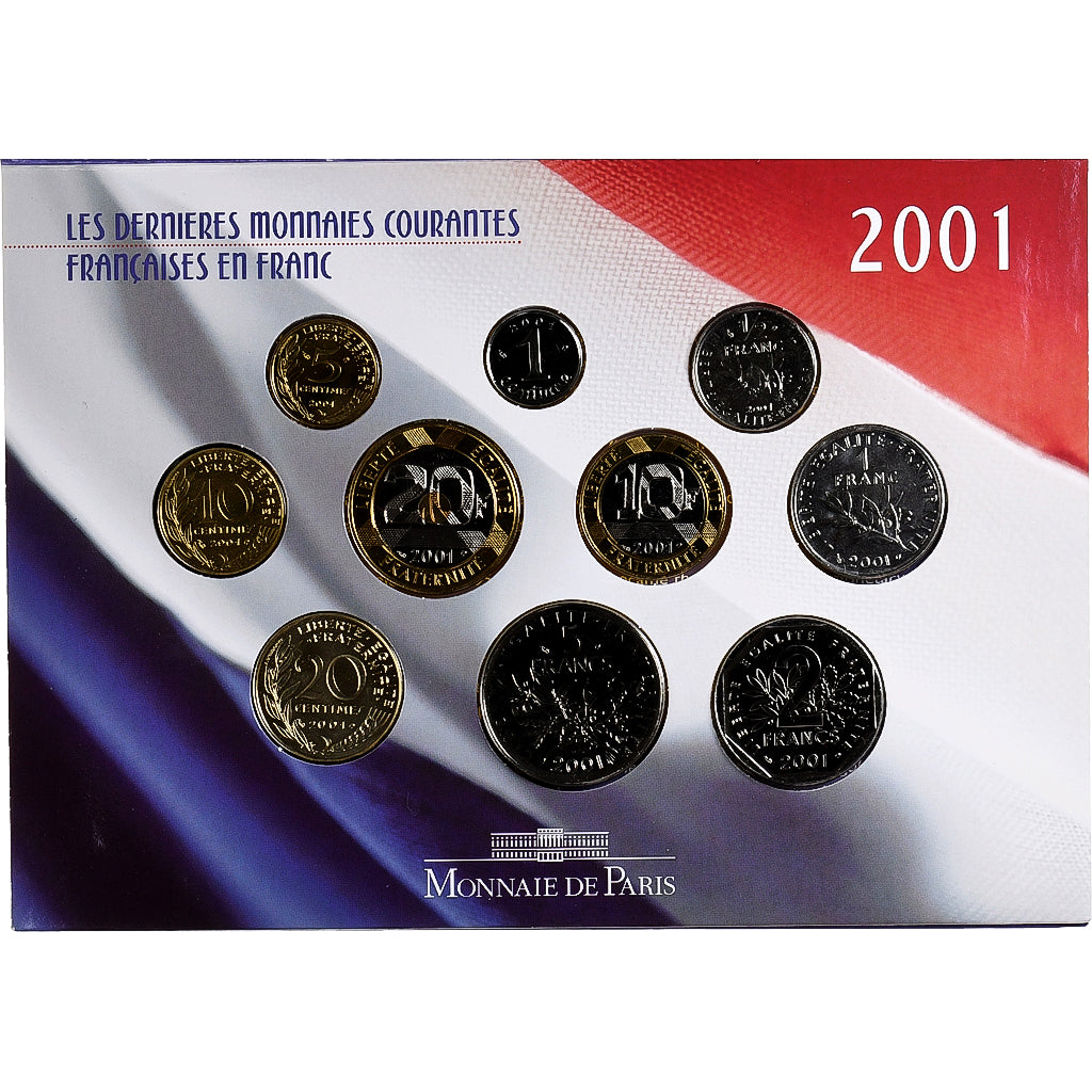 France, Coffret 1 c. à 20 frs., 2001, MDP, BU, MS(65-70)