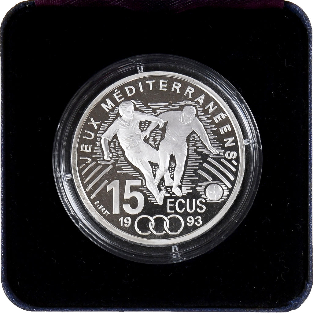 Frankrijk, 100 Francs-15 Ecus, Mediterranean Games, Football, 1993, MDP, Zilver