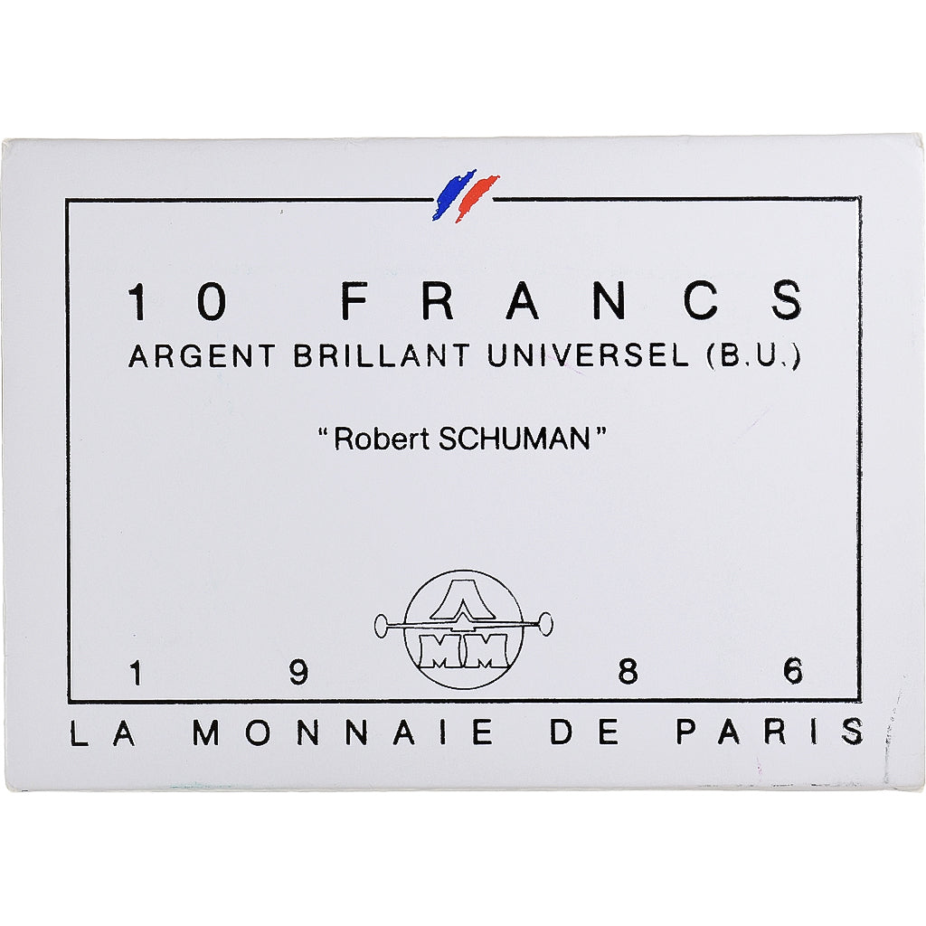 France, 10 Francs, Schuman, 1986, MDP, BU, Silver, MS(65-70)