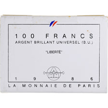 France, 100 Francs, Statue de la Liberté, 1986, MDP, BU, Silver, MS(65-70)