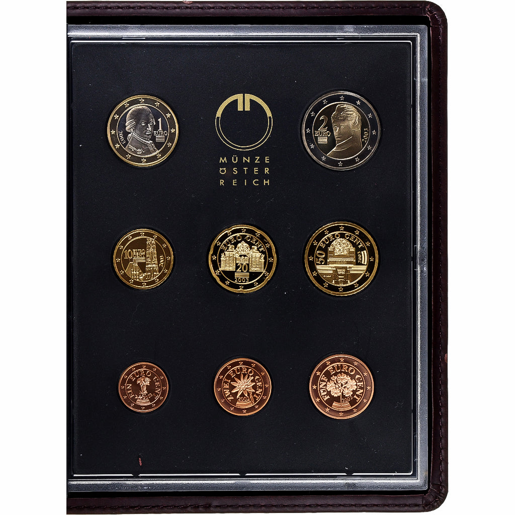 Austria, Set 1 ct. - 2 Euro, Prueba, 2003, Vienna, Sin información, FDC