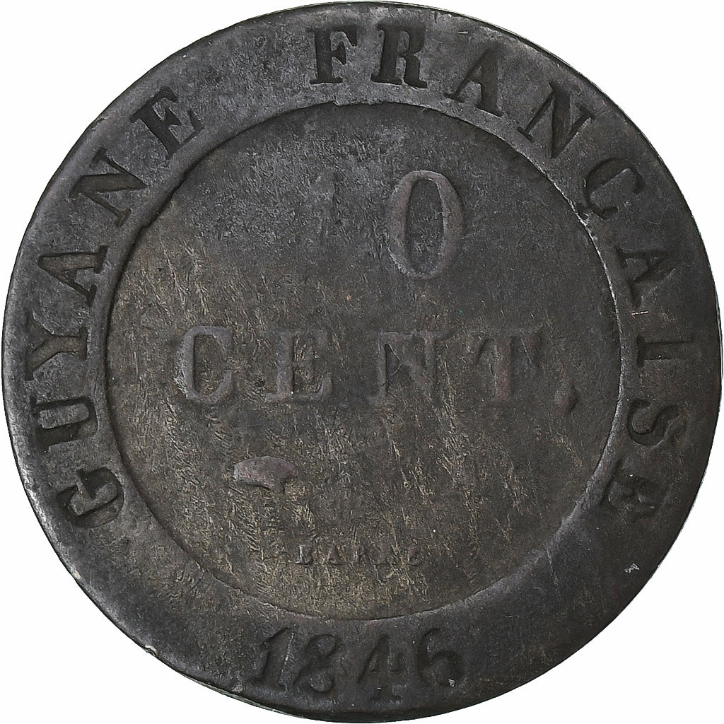 FRENCH COLONIES, Guyana, Louis-Philippe, 10 Cent, 1846, Paris, Billon, VF(30-35)