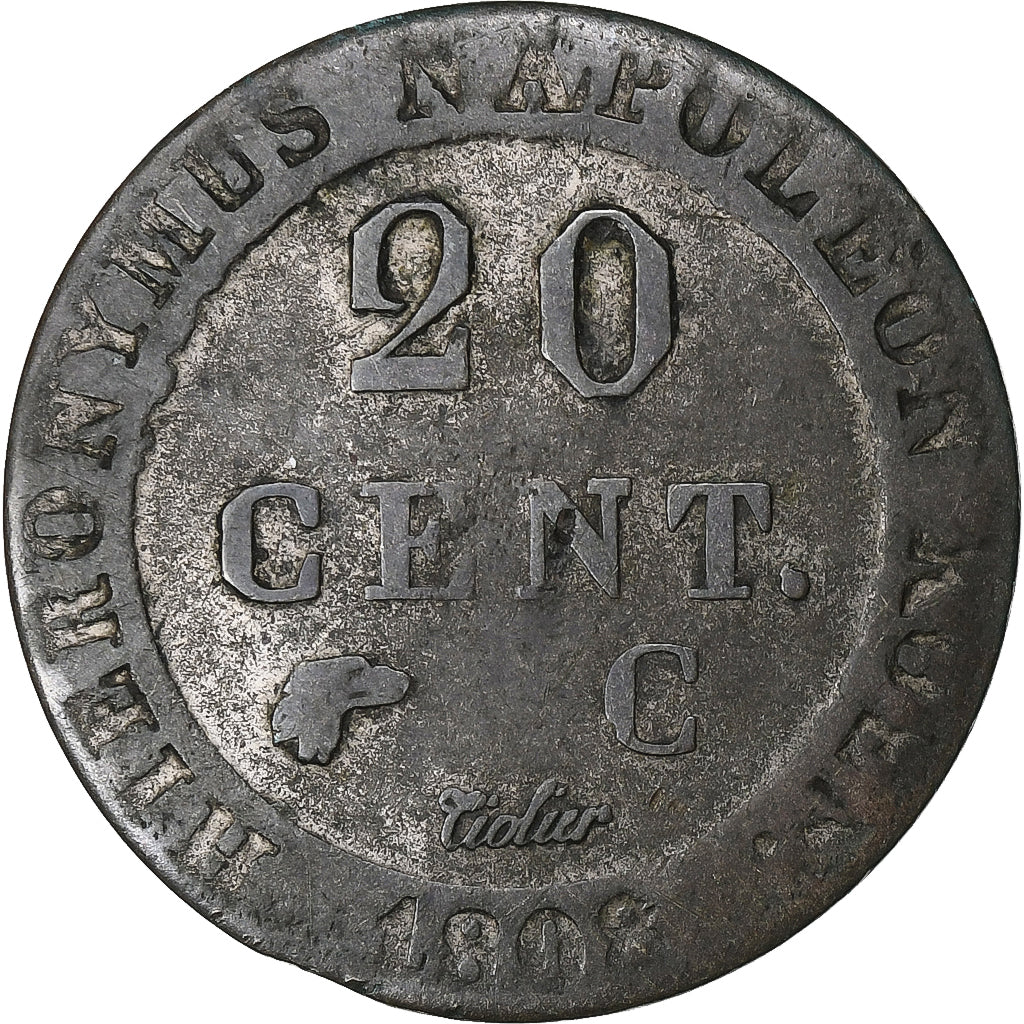 Deutsch Staaten, WESTPHALIA, Hyeronimus Napoleon, 20 Cent, 1808, Cassel, Billon