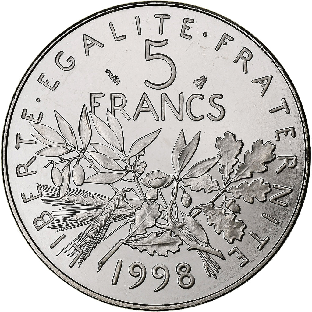 Francja, 5 Francs, Semeuse, 1998, MDP, Proof, Miedzionikiel, MS(65-70)