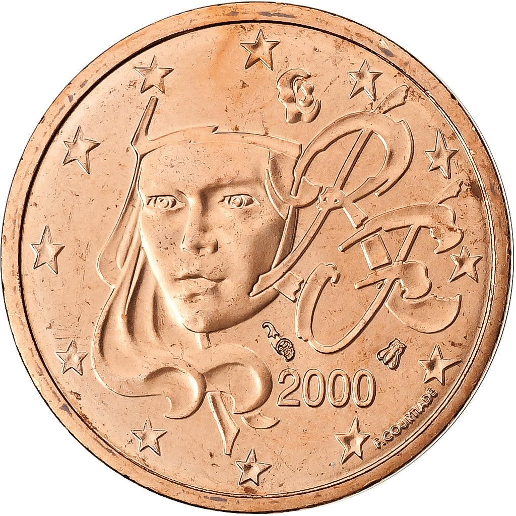 France, 2 Euro Cent, BU, 2000, MDP, Copper Plated Steel, MS(65-70), KM:1283