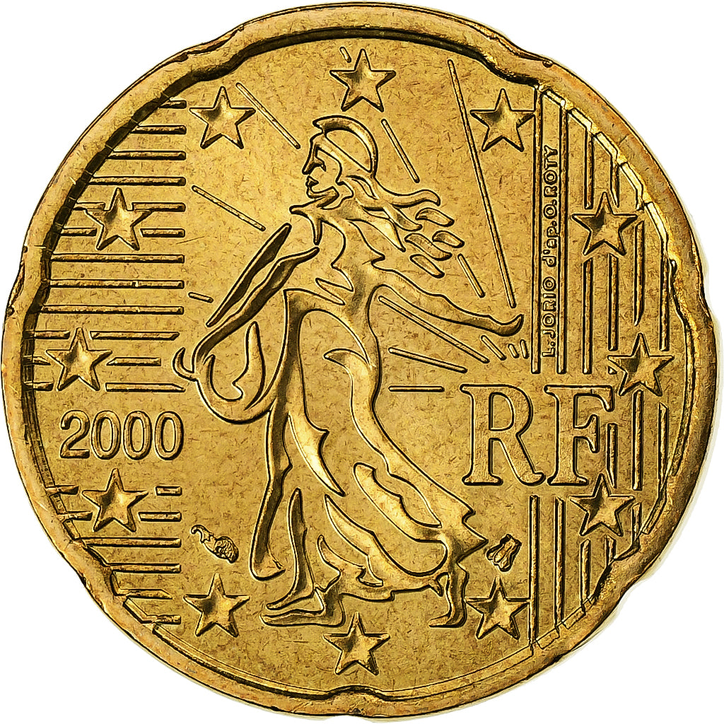 Francja, 20 Euro Cent, BU, 2000, MDP, Nordic gold, MS(65-70), KM:1286
