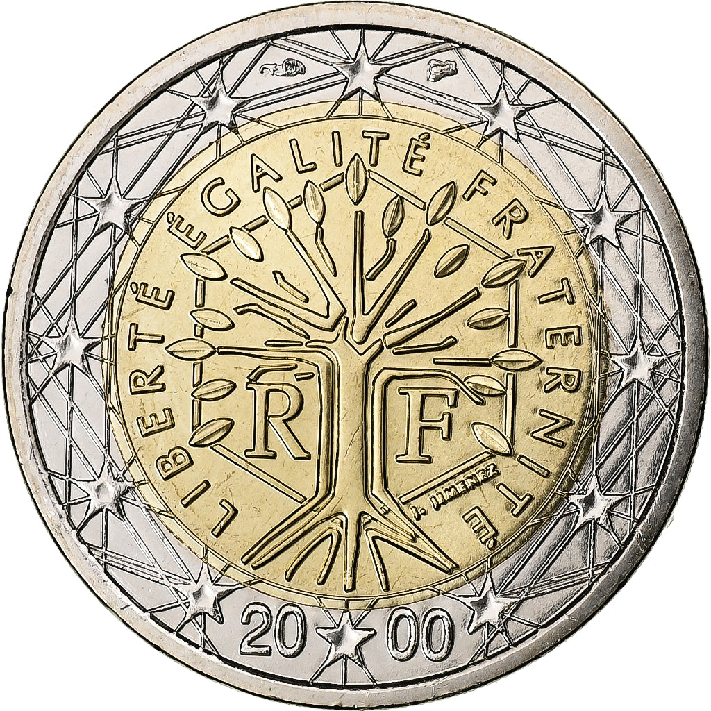 França, 2 Euro, BU, 2000, MDP, Bimetálico, MS(65-70), KM:1289