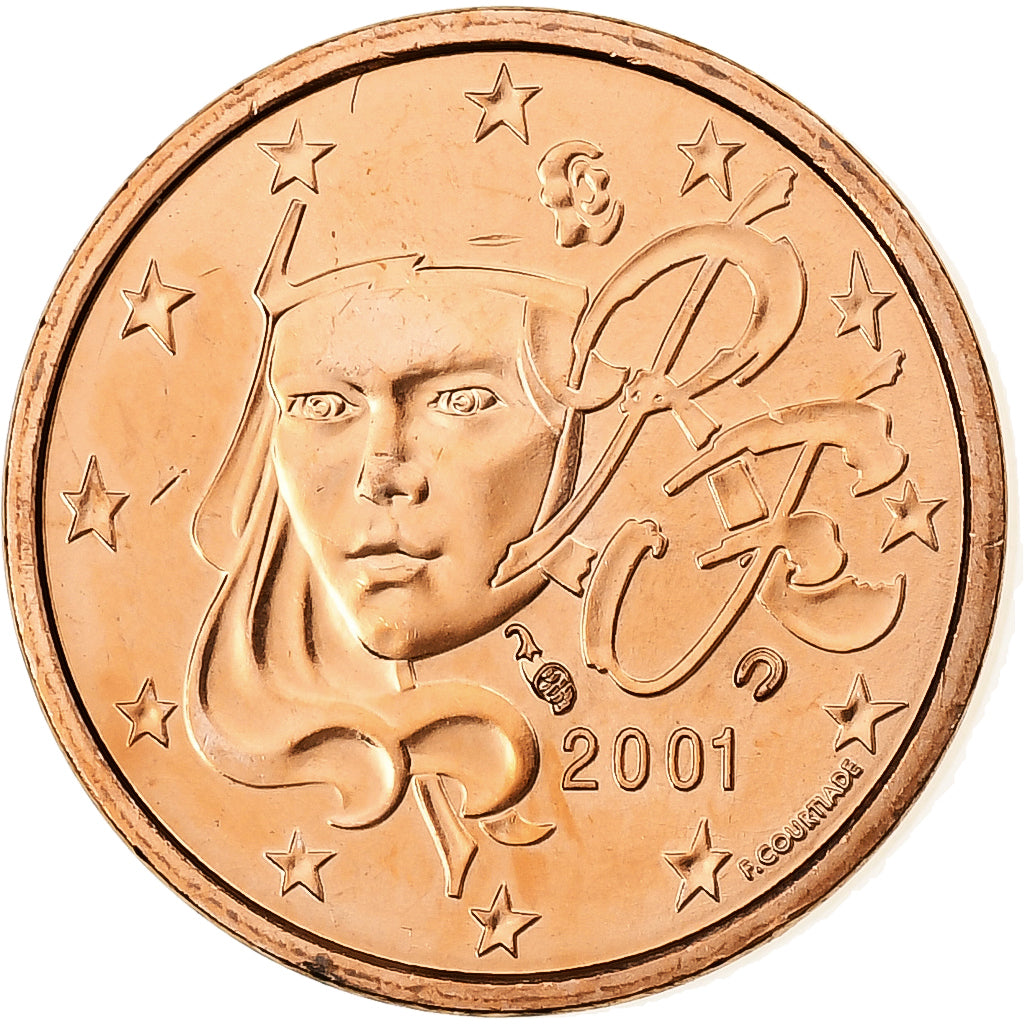 Francja, Euro Cent, BU, 2001, MDP, Miedź platerowana stalą, MS(65-70), KM:1282