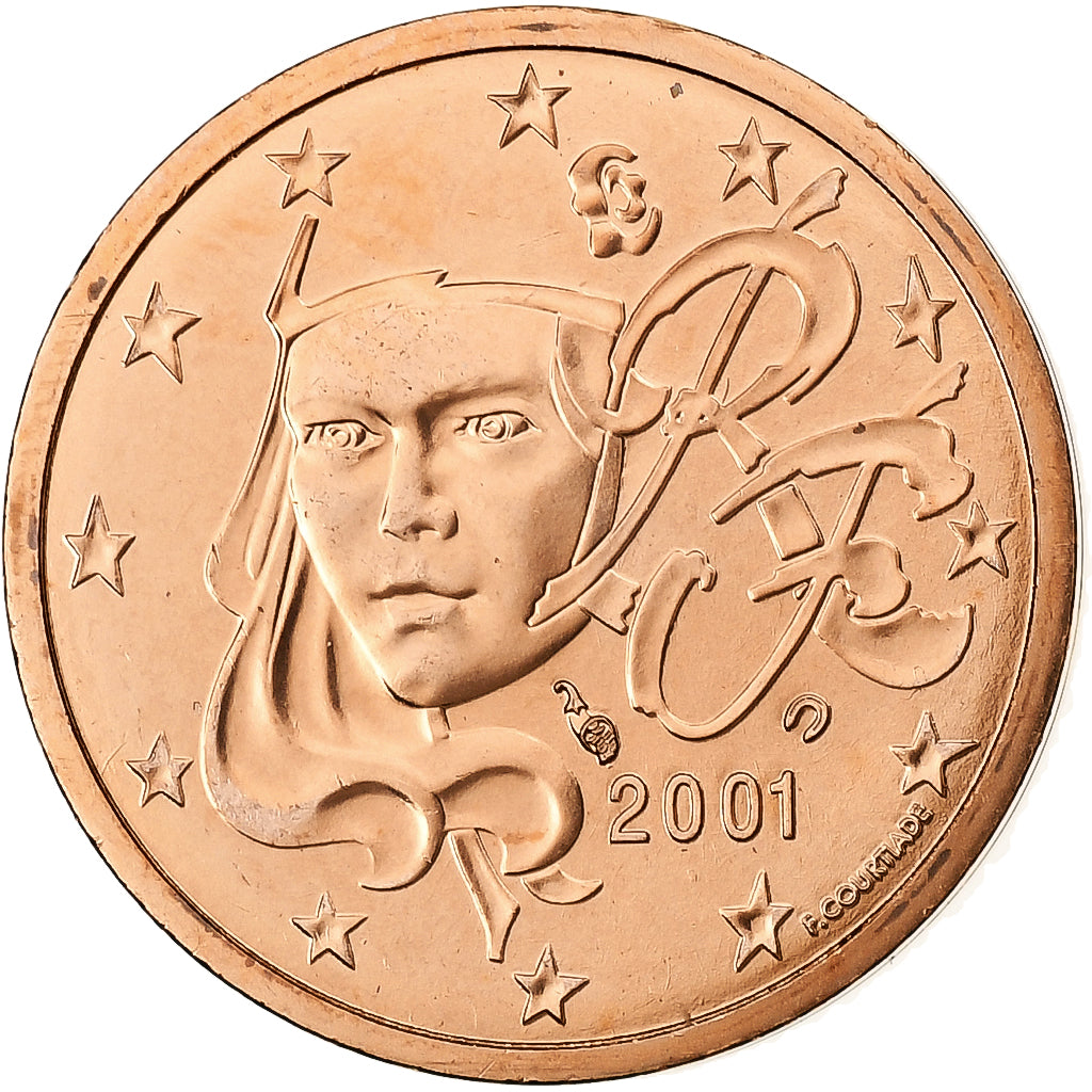 Frankrijk, 2 Euro Cent, BU, 2001, MDP, Copper Plated Steel, FDC, KM:1283