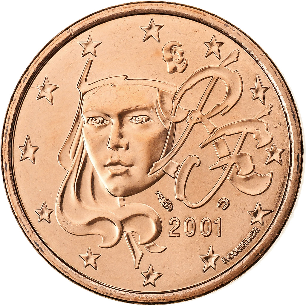 França, 5 Euro Cent, BU, 2001, MDP, Aço Cromado a Cobre, MS(65-70), KM:1284